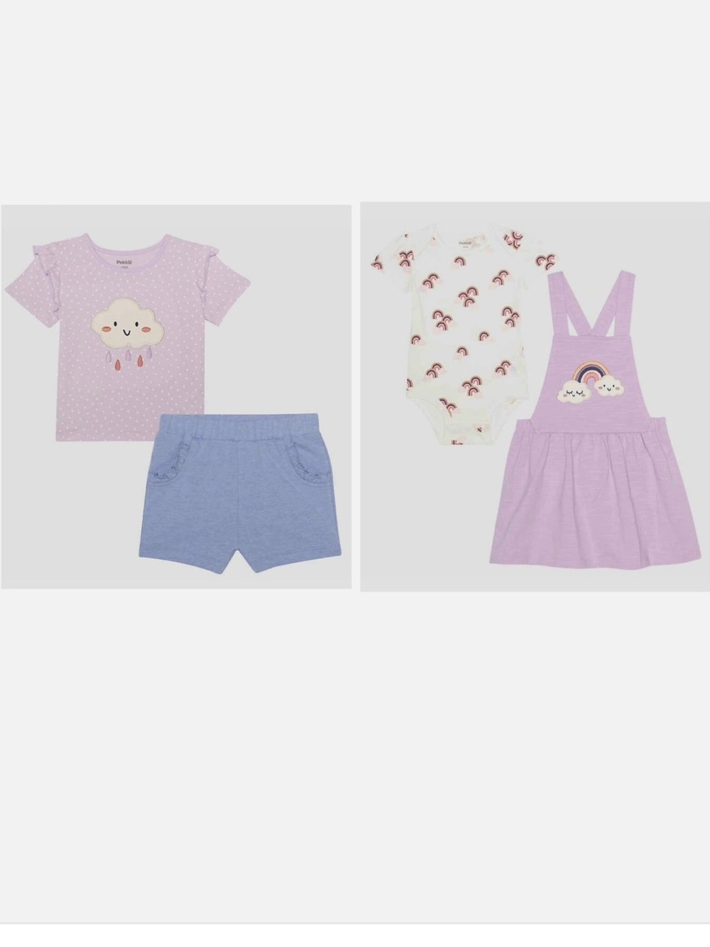 Baby's Pekkle Overall & Shorts 4 pieces Set Purple (Clouds) Size 3M